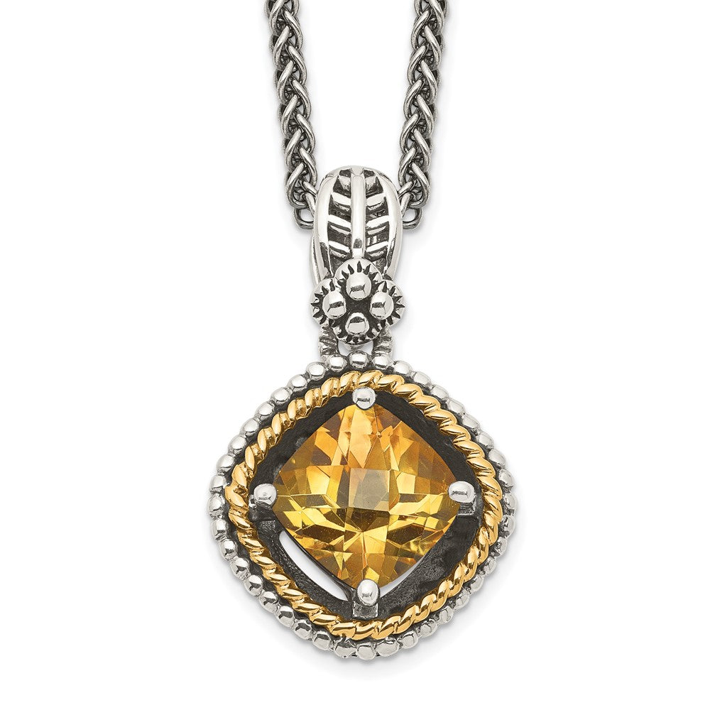Sterling Silver Antiqued w/14k Citrine Necklace