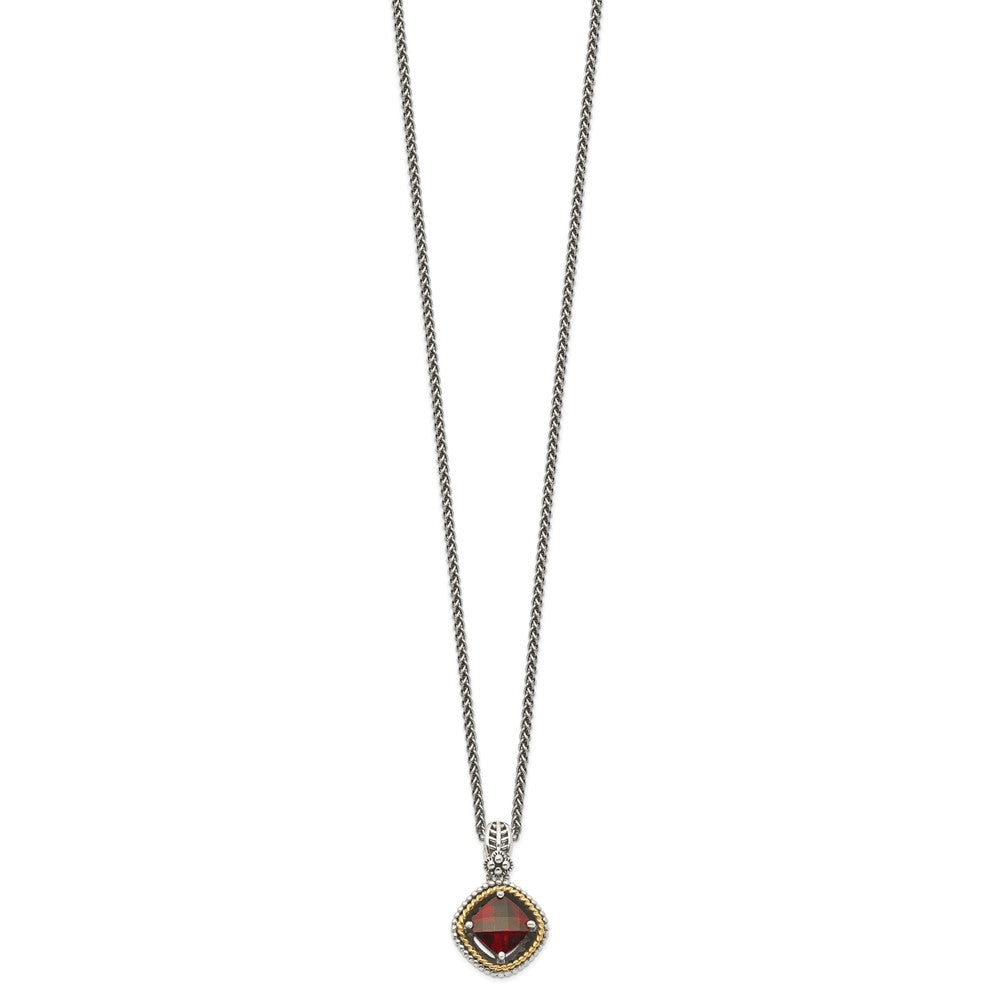 Sterling Silver Antiqued w/14k Garnet Necklace