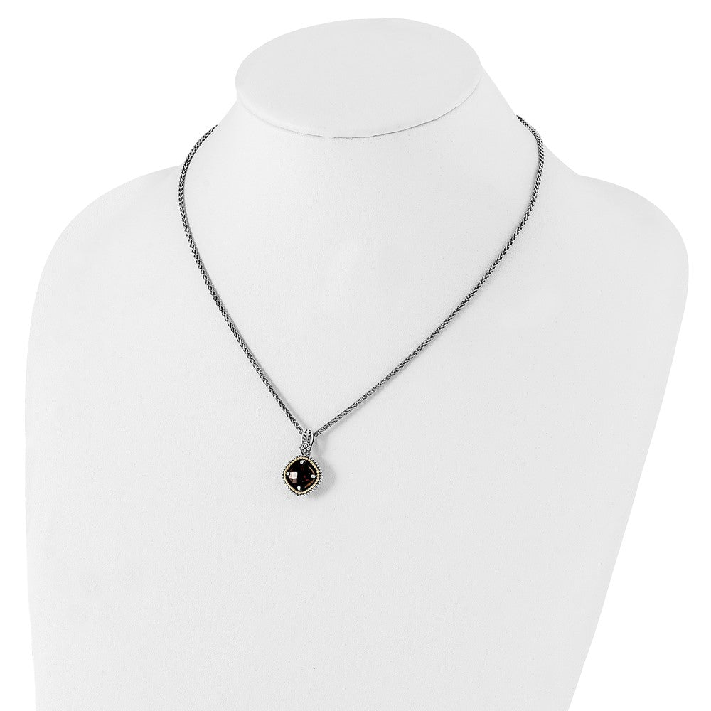 Sterling Silver Antiqued w/14k Garnet Necklace