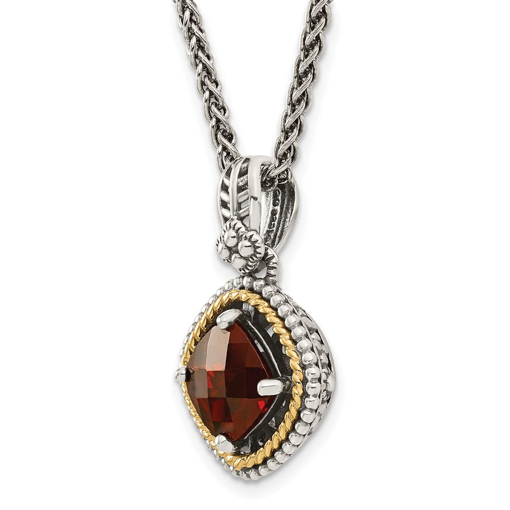 Sterling Silver Antiqued w/14k Garnet Necklace