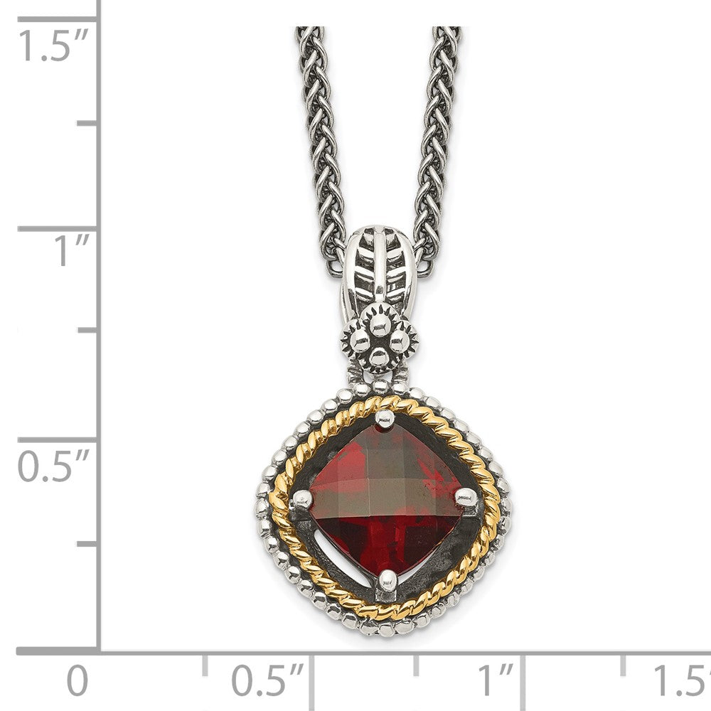 Sterling Silver Antiqued w/14k Garnet Necklace