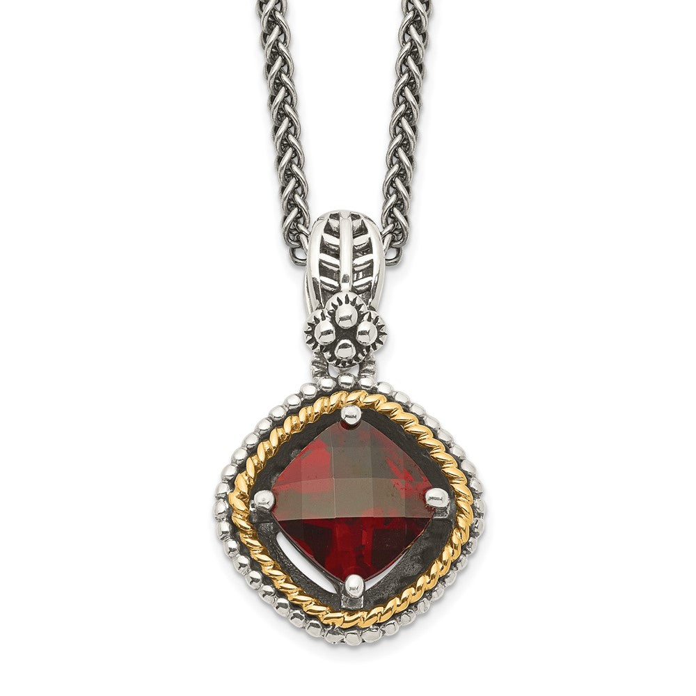 Sterling Silver Antiqued w/14k Garnet Necklace