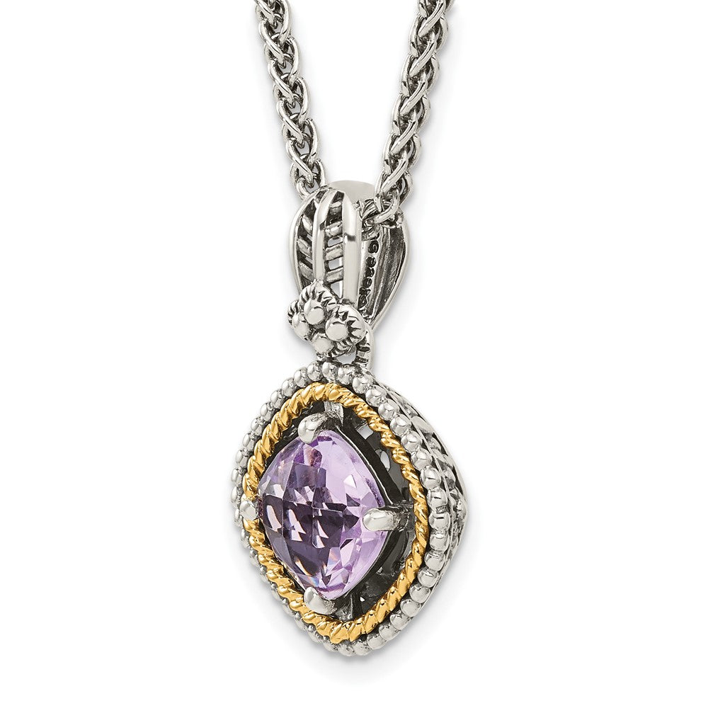 Sterling Silver Antiqued w/14k Pink Quartz Necklace