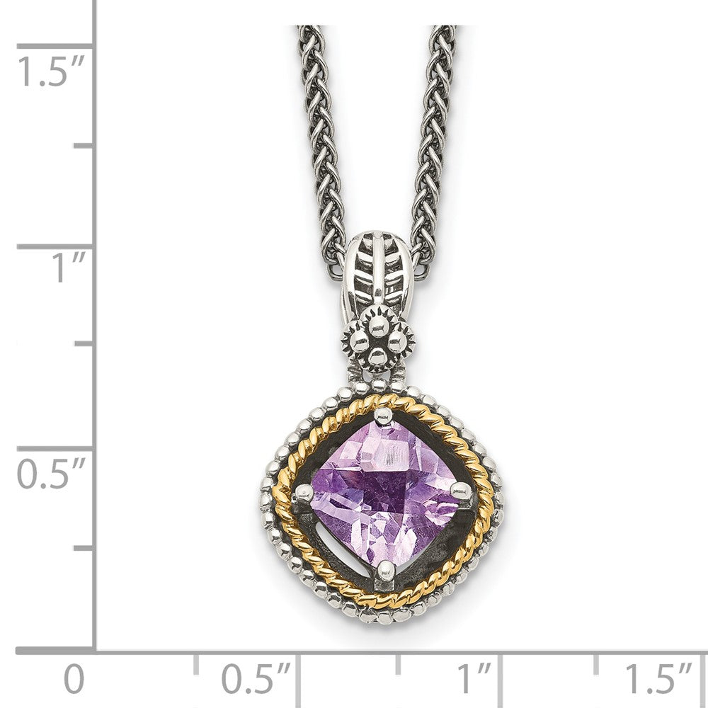 Sterling Silver Antiqued w/14k Pink Quartz Necklace