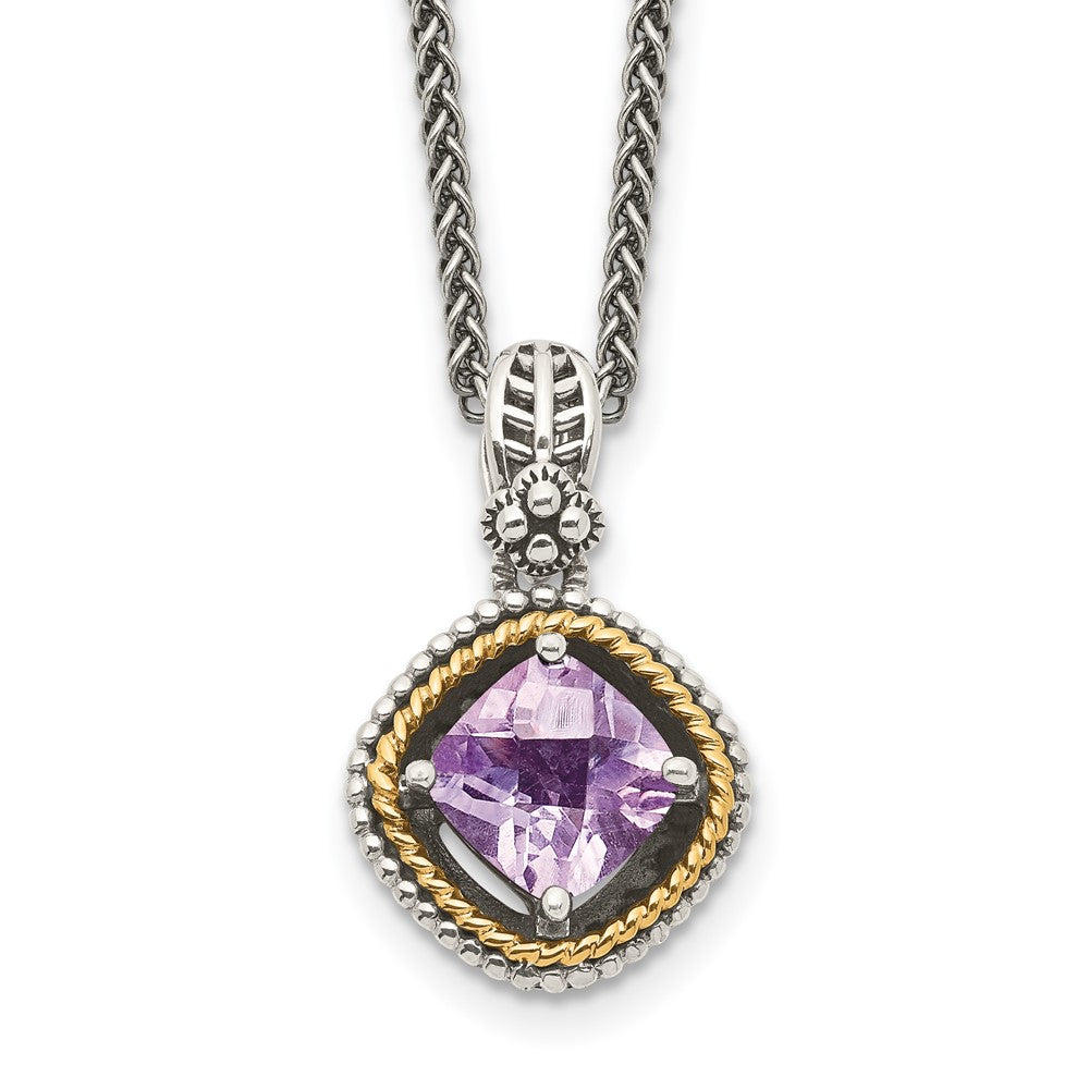 Sterling Silver Antiqued w/14k Pink Quartz Necklace