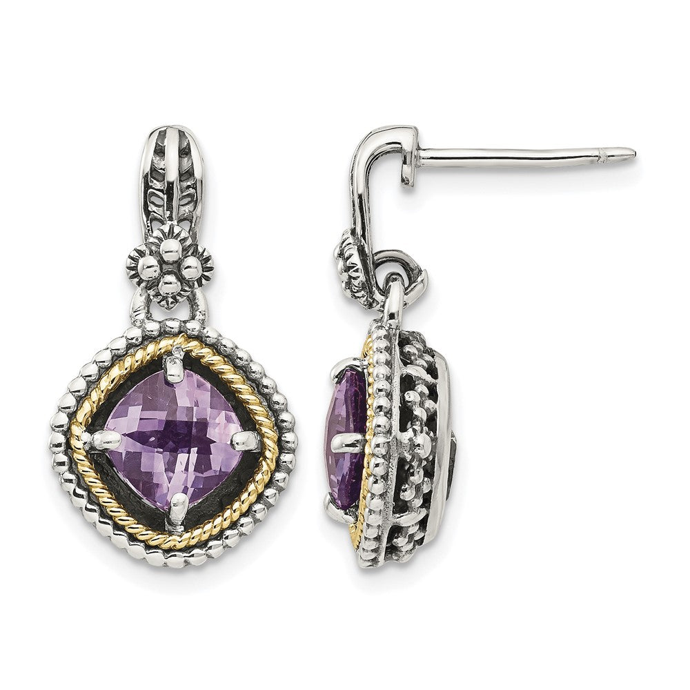 Sterling Silver Antiqued w/14k Amethyst Earrings