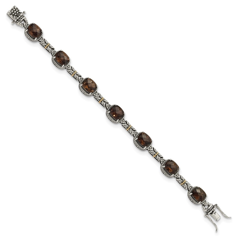 Sterling Silver Antiqued w/14k Smoky Quartz Bracelet