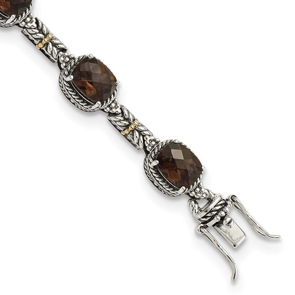 Sterling Silver Antiqued w/14k Smoky Quartz Bracelet