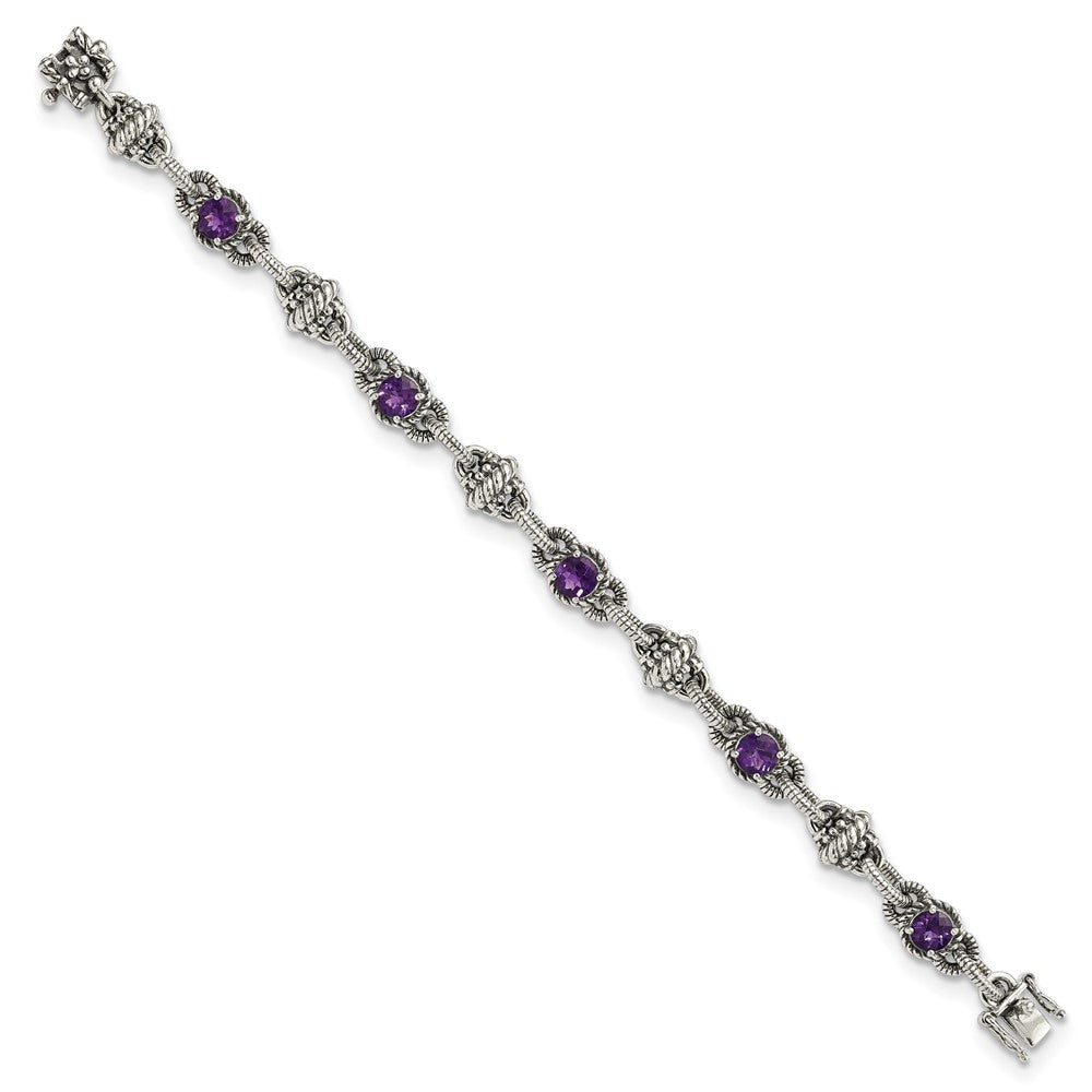 Sterling Silver Antiqued Amethyst Bracelet