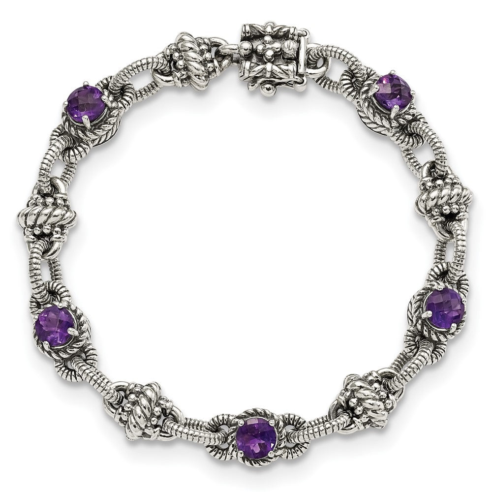 Sterling Silver Antiqued Amethyst Bracelet