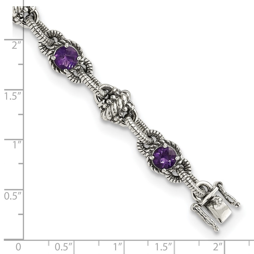 Sterling Silver Antiqued Amethyst Bracelet