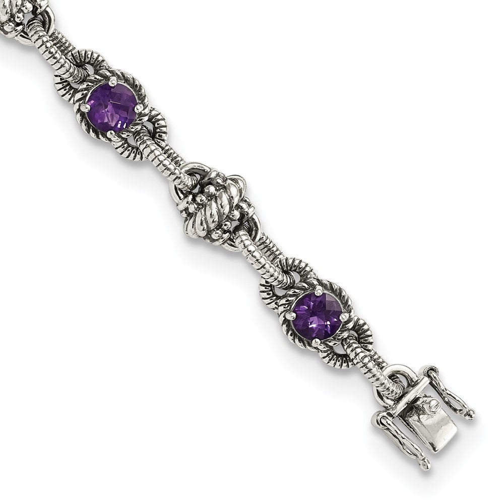 Sterling Silver Antiqued Amethyst Bracelet