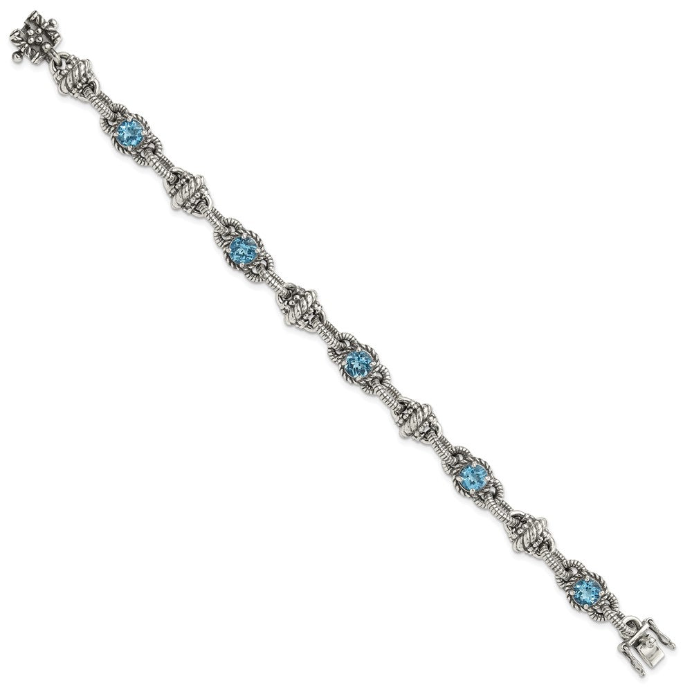 Sterling Silver Antiqued Swiss Blue Topaz Bracelet