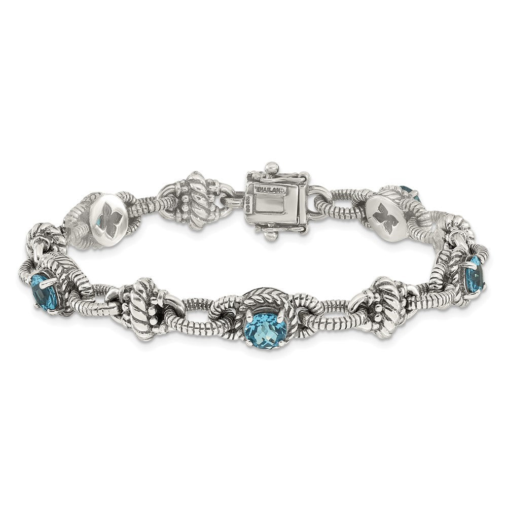Sterling Silver Antiqued Swiss Blue Topaz Bracelet