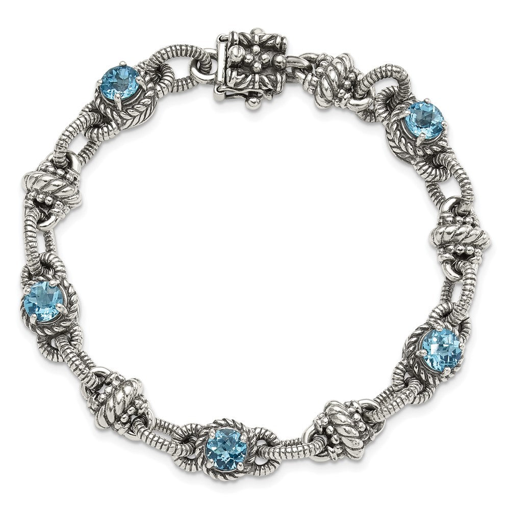 Sterling Silver Antiqued Swiss Blue Topaz Bracelet
