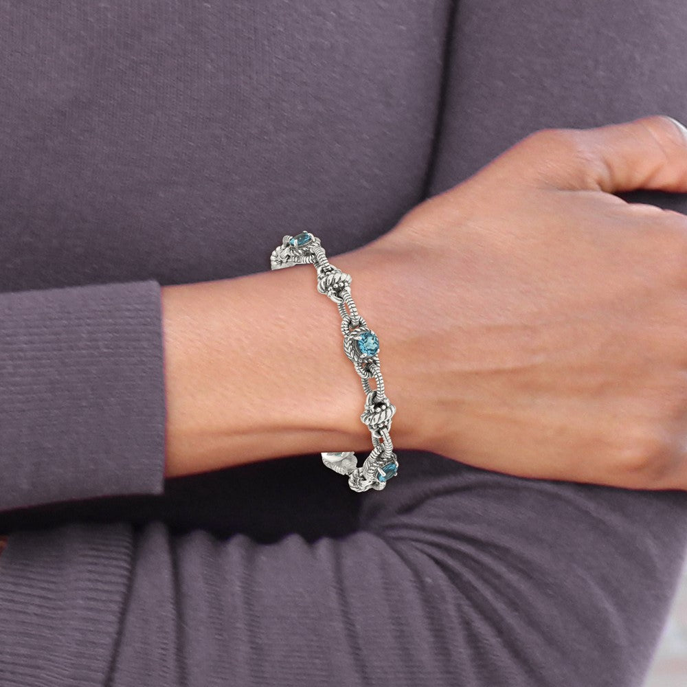 Sterling Silver Antiqued Swiss Blue Topaz Bracelet