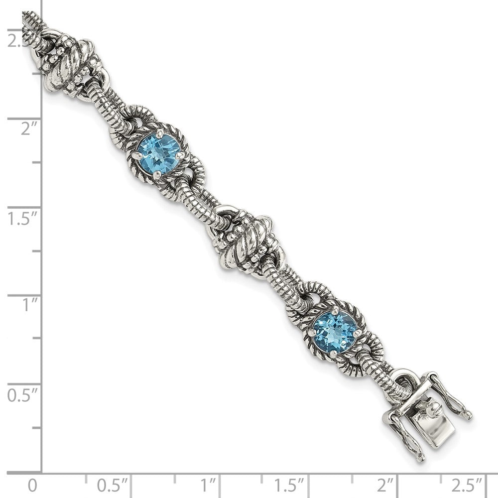 Sterling Silver Antiqued Swiss Blue Topaz Bracelet