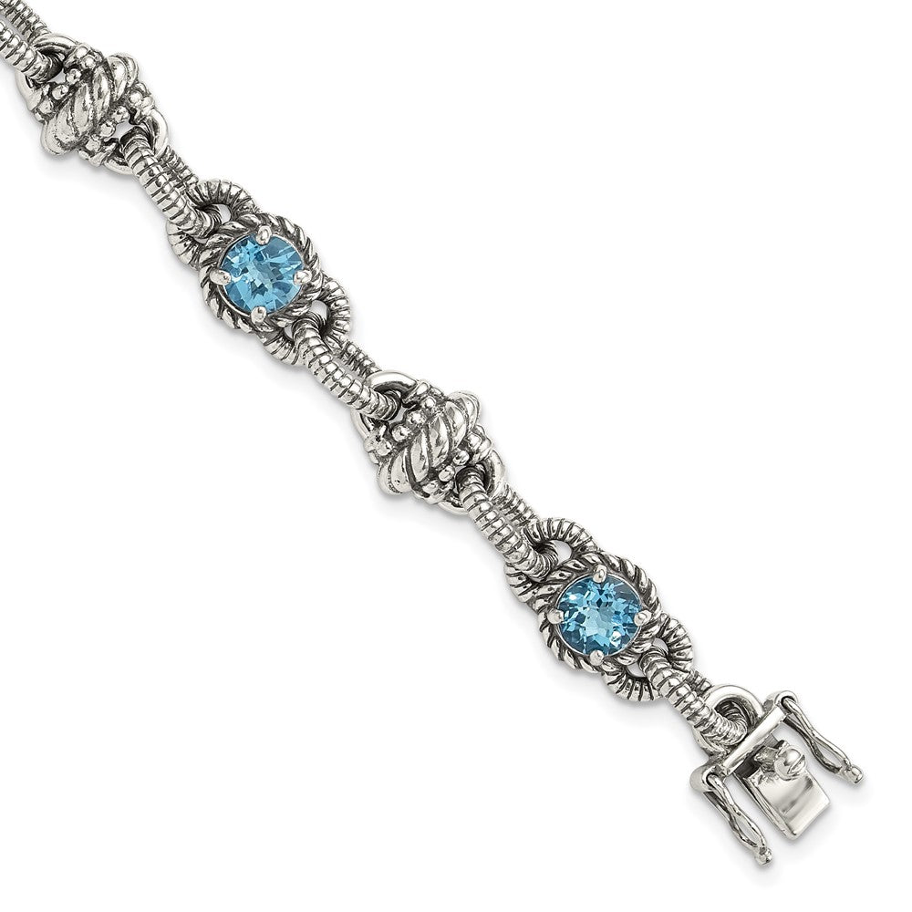 Sterling Silver Antiqued Swiss Blue Topaz Bracelet