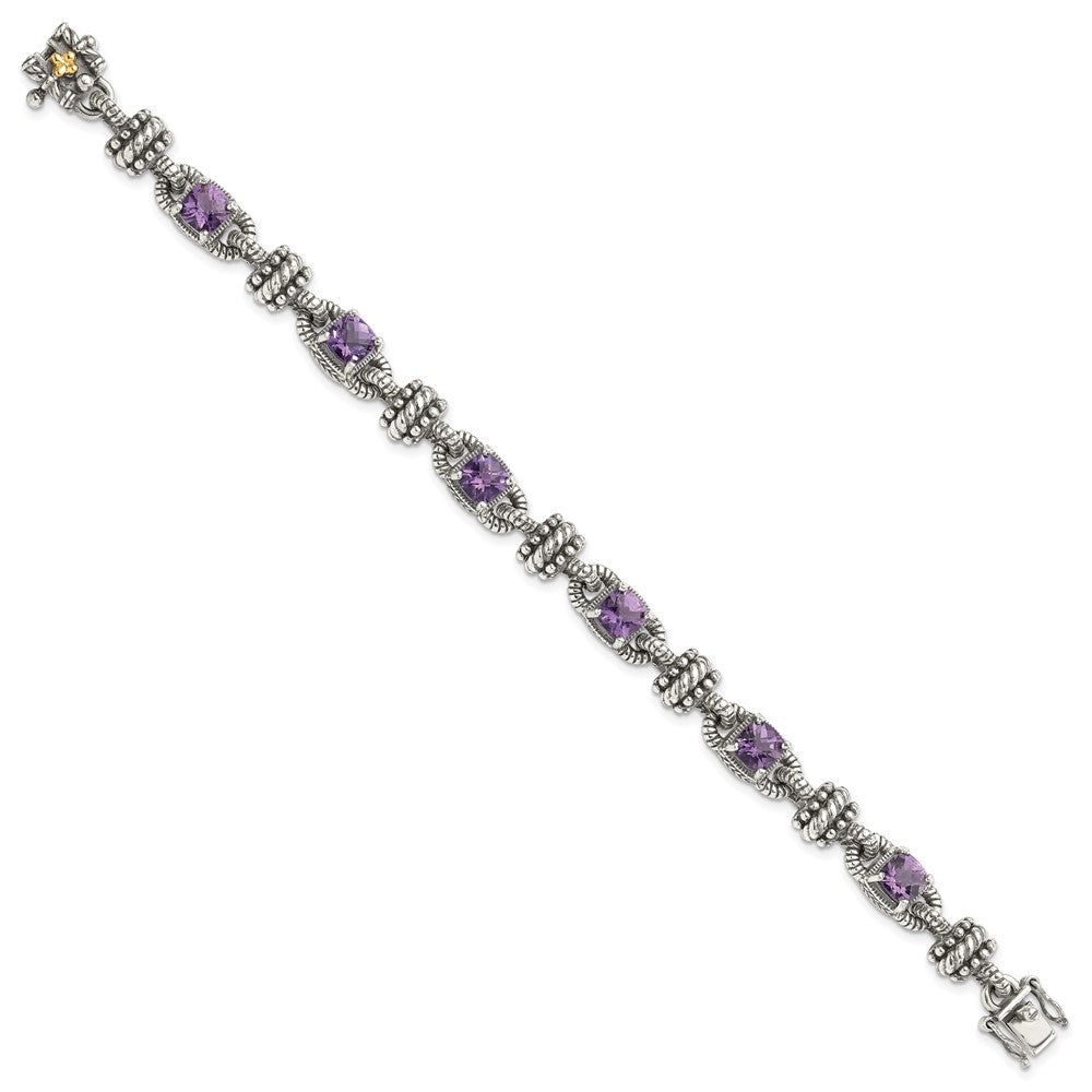 Sterling Silver w/14k Amethyst Antiqued Bracelet