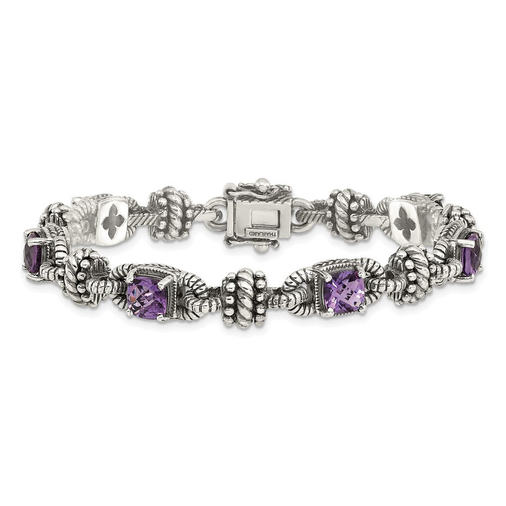 Sterling Silver w/14k Amethyst Antiqued Bracelet