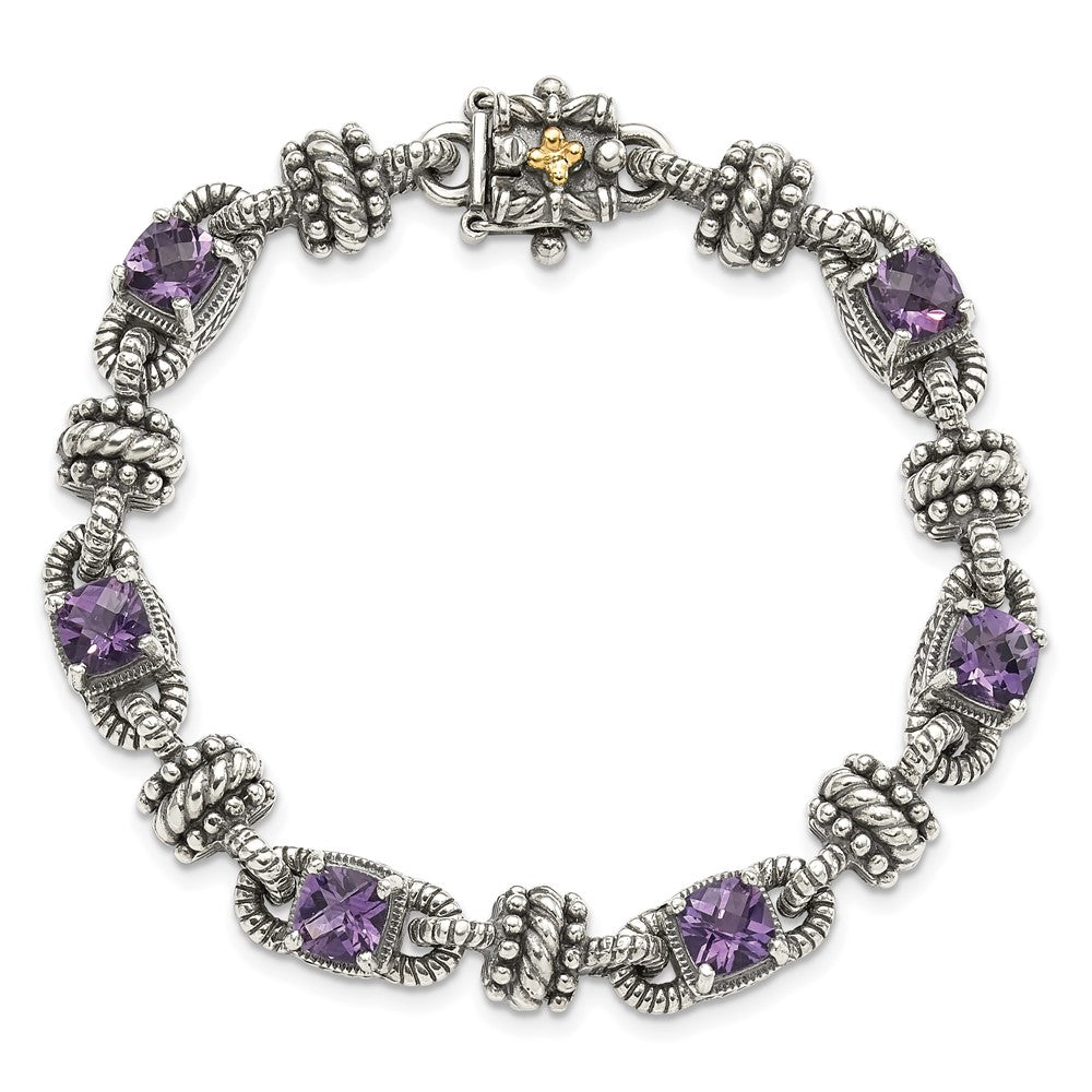 Sterling Silver w/14k Amethyst Antiqued Bracelet
