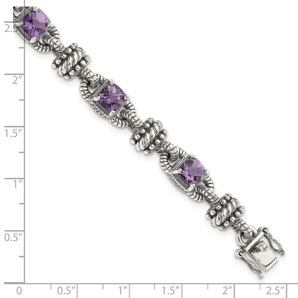 Sterling Silver w/14k Amethyst Antiqued Bracelet