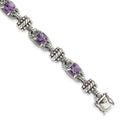 Sterling Silver w/14k Amethyst Antiqued Bracelet