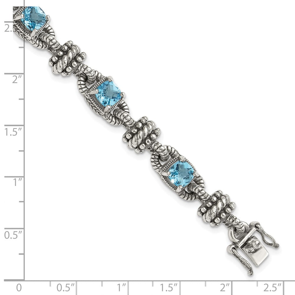 Sterling Silver Antiqued w/14k Swiss Blue Topaz Bracelet