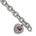 Sterling Silver Antiqued w/14k Amethyst Heart Link Bracelet