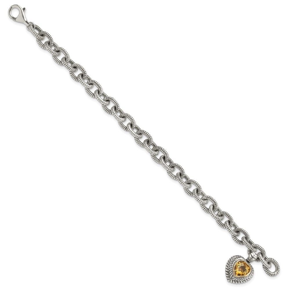 Sterling Silver Antiqued w/14k Citrine Heart Bracelet