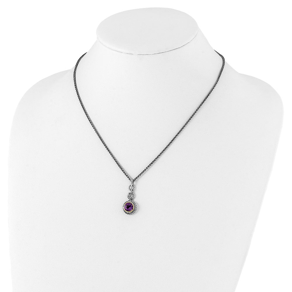 Sterling Silver w/Gold-tone Flash GP Amethyst Necklace