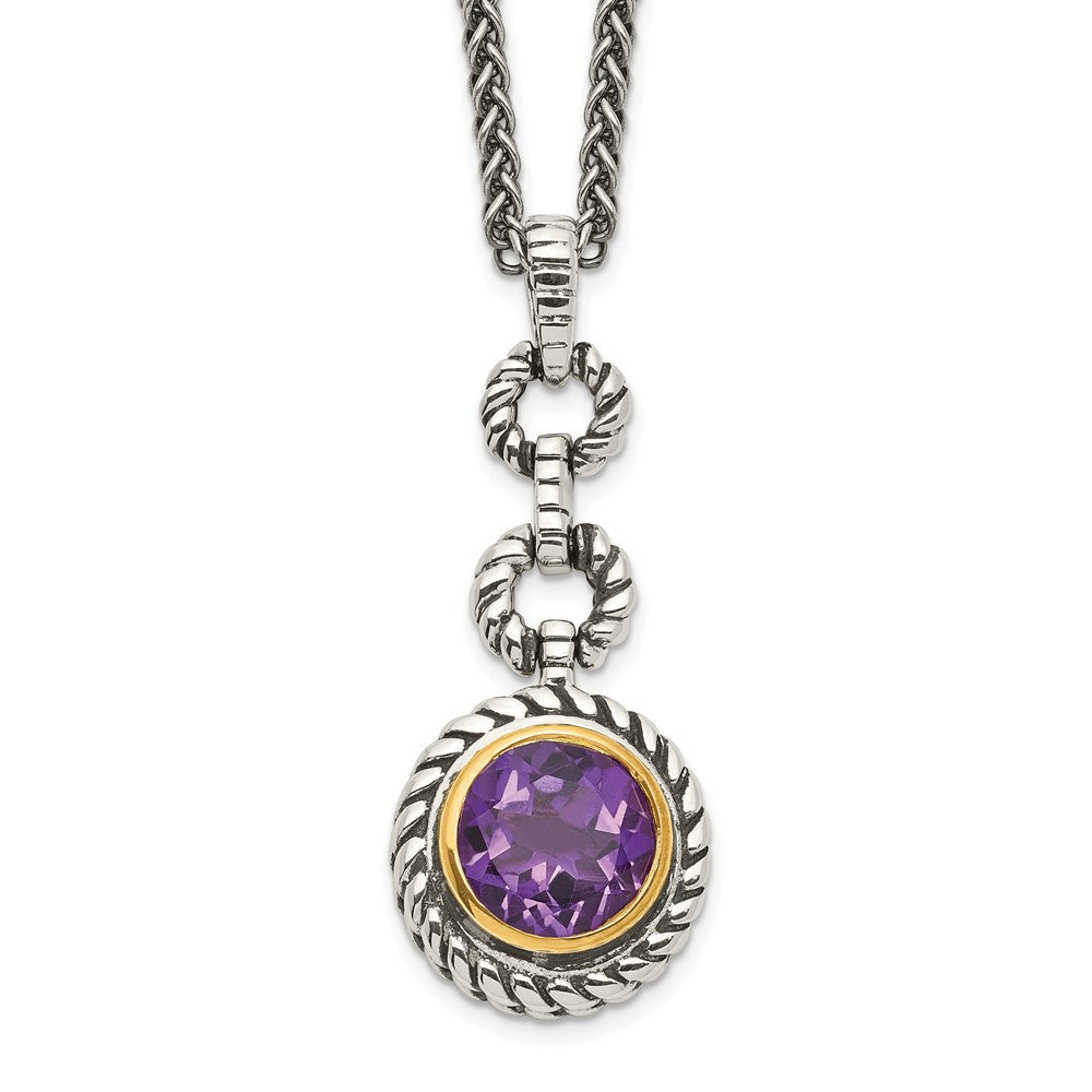 Sterling Silver w/Gold-tone Flash GP Amethyst Necklace
