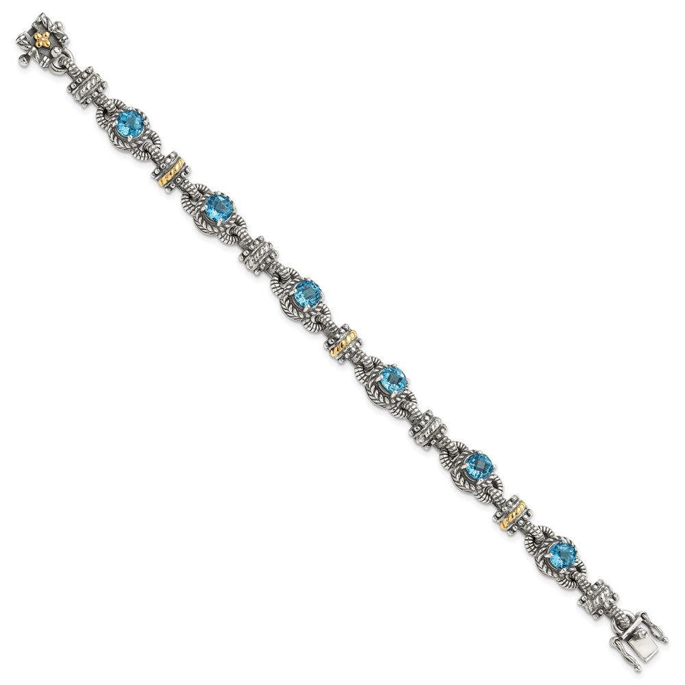 Sterling Silver Antiqued w/14k Swiss Blue Topaz Bracelet