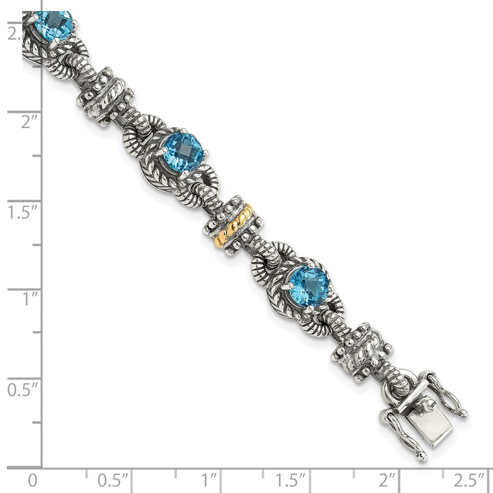 Sterling Silver Antiqued w/14k Swiss Blue Topaz Bracelet