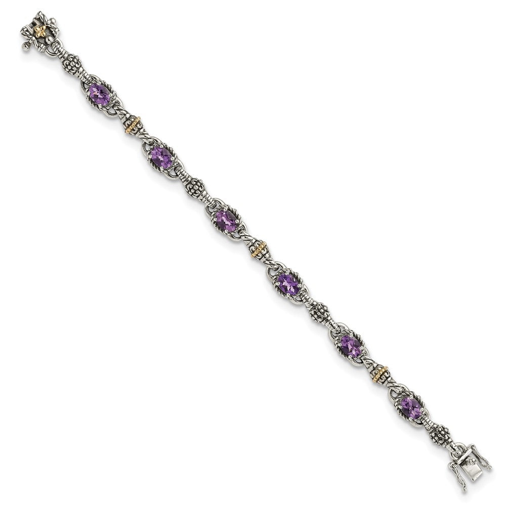 Sterling Silver Antiqued w/14k Amethyst Bracelet