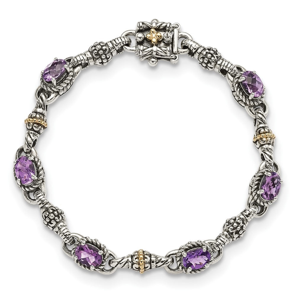 Sterling Silver Antiqued w/14k Amethyst Bracelet