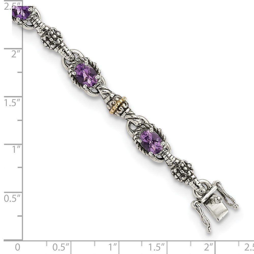 Sterling Silver Antiqued w/14k Amethyst Bracelet