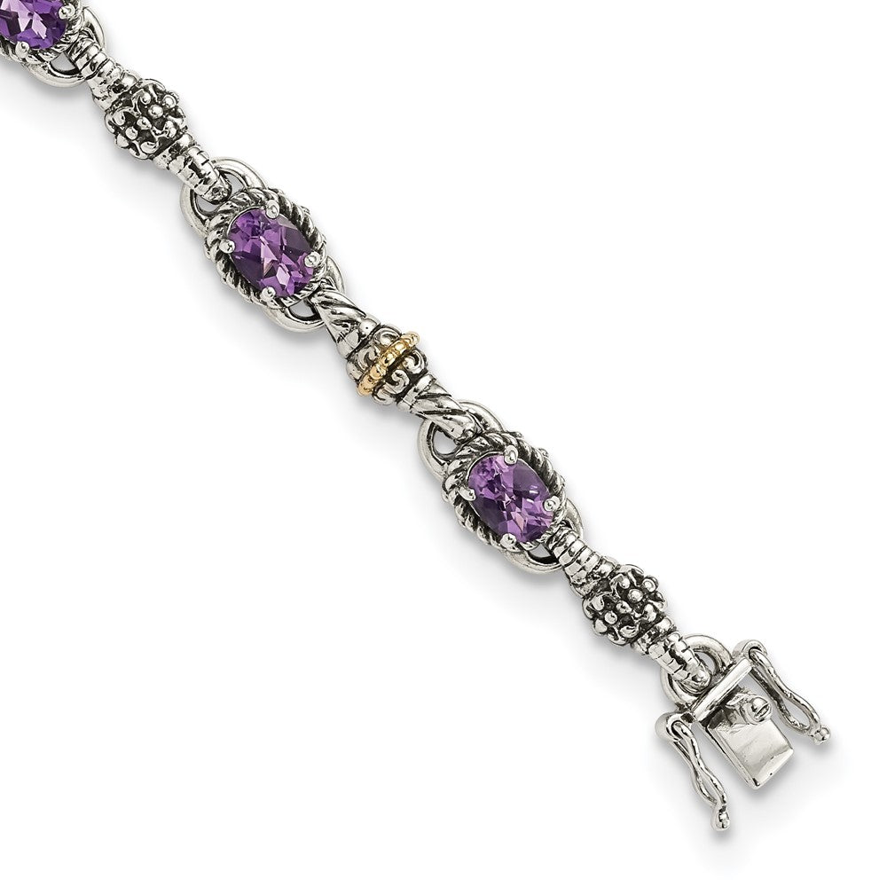 Sterling Silver Antiqued w/14k Amethyst Bracelet
