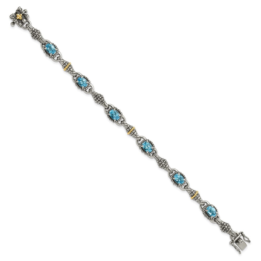 Sterling Silver Antiqued w/14k Swiss Blue Topaz Bracelet