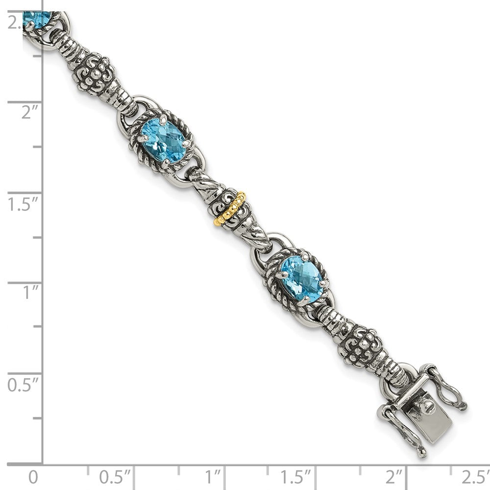 Sterling Silver Antiqued w/14k Swiss Blue Topaz Bracelet