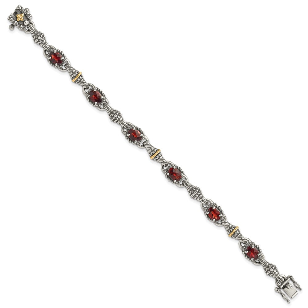 Sterling Silver Antiqued w/14k Oval Garnet Bracelet