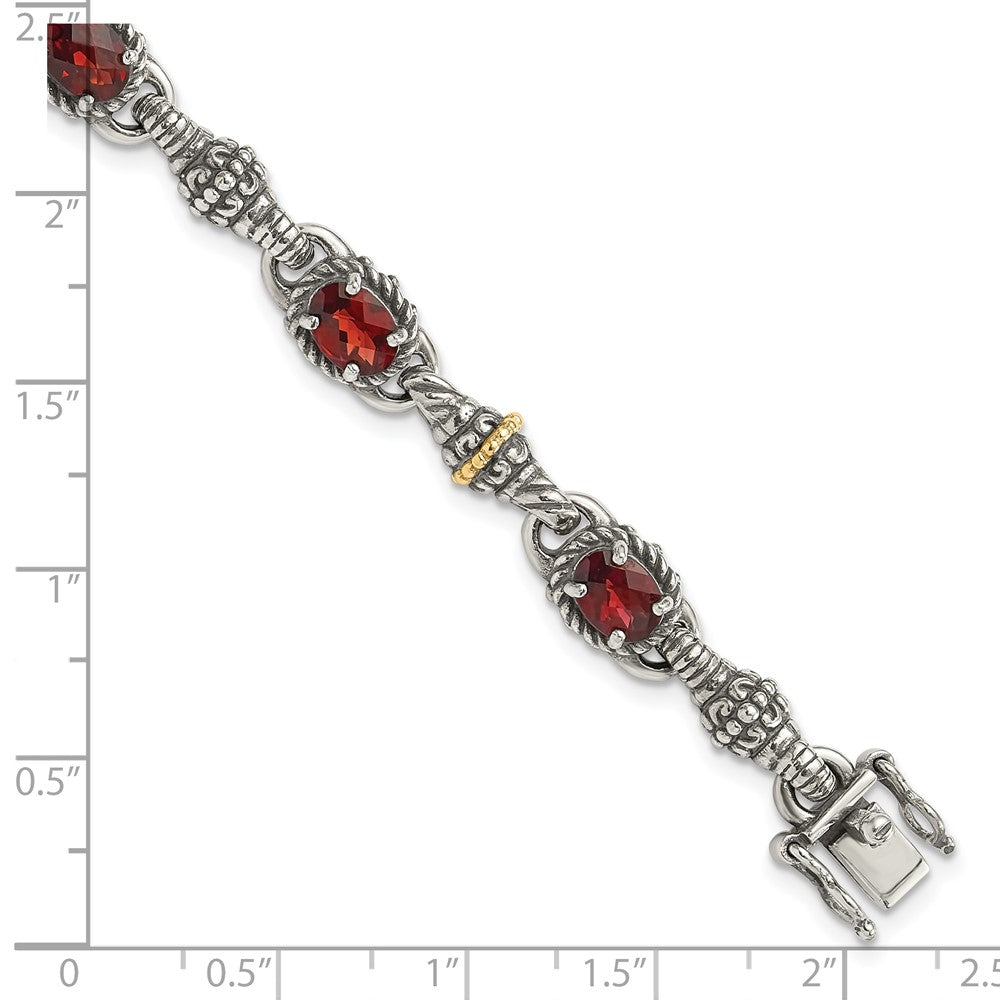 Sterling Silver Antiqued w/14k Oval Garnet Bracelet