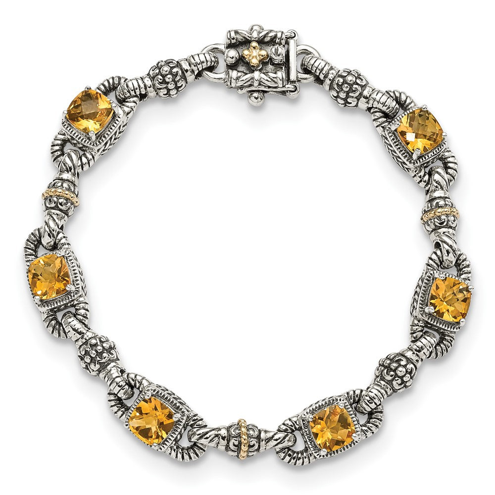Sterling Silver Antiqued w/14k Citrine Bracelet