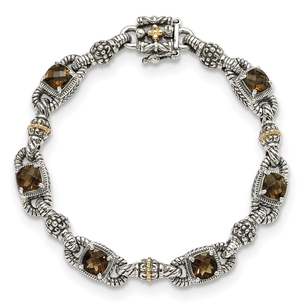 Sterling Silver Antiqued w/14k Smoky Quartz Bracelet