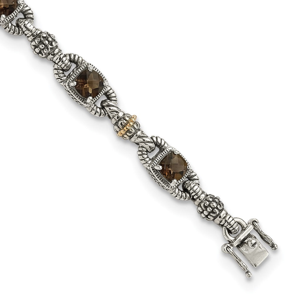 Sterling Silver Antiqued w/14k Smoky Quartz Bracelet