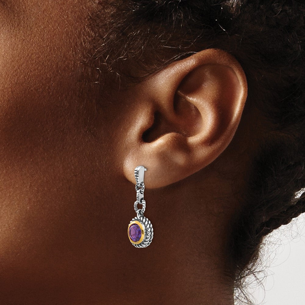 Sterling Silver w/Gold-tone Flash Gold-plated Amethyst Earrings