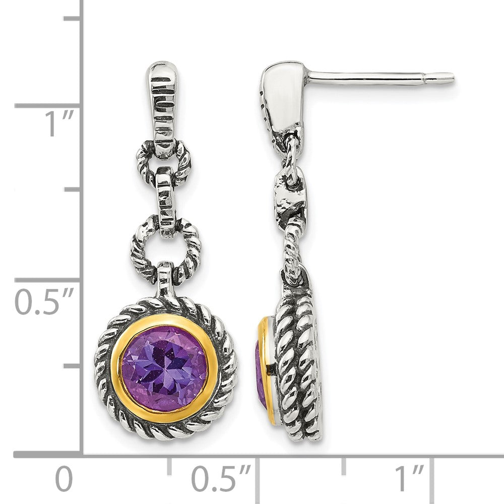 Sterling Silver w/Gold-tone Flash Gold-plated Amethyst Earrings