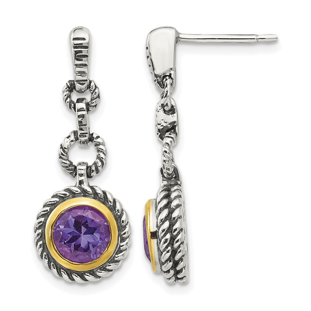 Sterling Silver w/Gold-tone Flash Gold-plated Amethyst Earrings