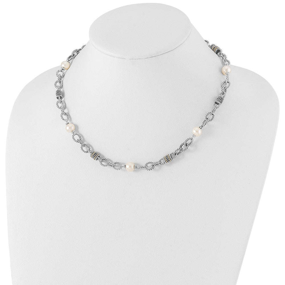 Sterling Silver Antiqued w/14k FW Cultured Pearl Necklace