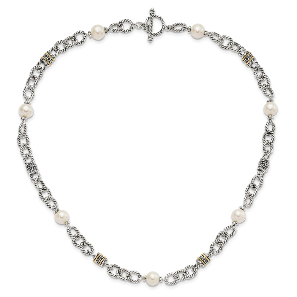 Sterling Silver Antiqued w/14k FW Cultured Pearl Necklace